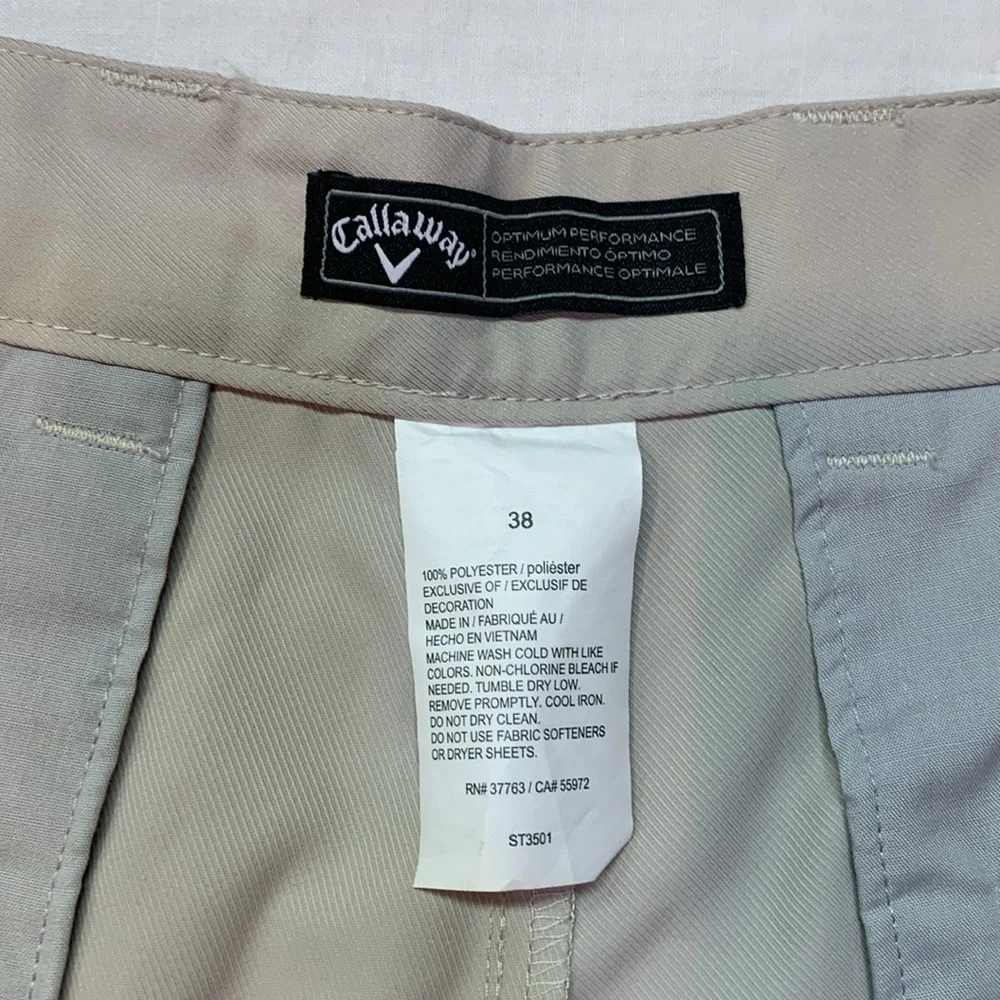 Callaway Men's Size 38 Beige Optimum Performance Flat Front Golf Shorts Tan